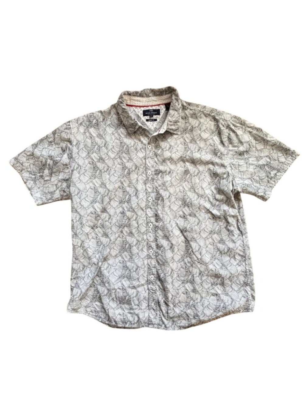 Michael Brandon Mens Slim Fit Short Sleeve Button Front Shirt-White/Black-GUC